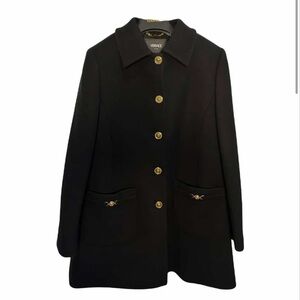 Versace Women's Black Pea Coat with Gold Buttons